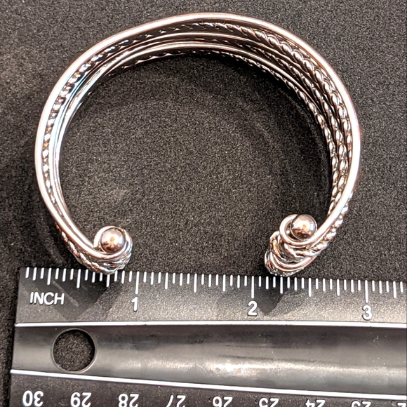 Stacked Silver Tone Cuff Bracelet Multi-Row Bangles - Picture 7 of 8